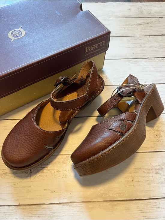 Born Shoes - Born Women's Poplin Dark Brown Cafe Leather Platform Sandals